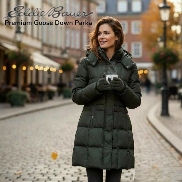 Eddie Bauer Women’s XL Goose Down Winter Coat – Long, Hooded, Warm Puffer Parka - Picture 1 of 13